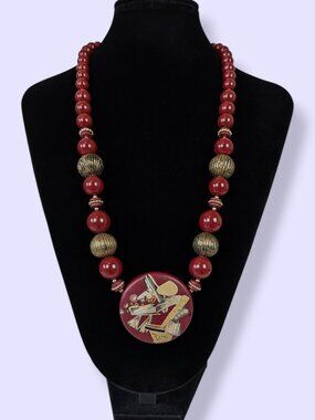 V. Red Lucite Beaded Statement Necklace